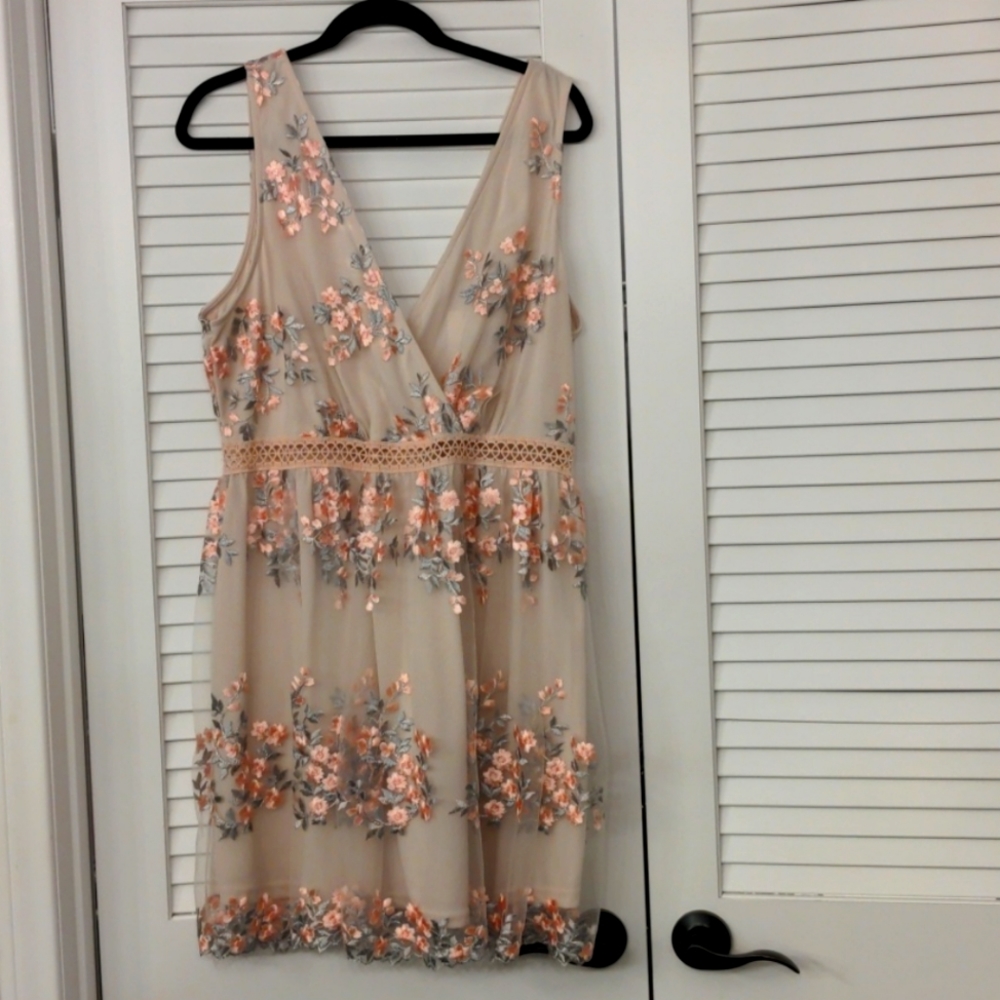 Floral Embroidered Wrap Skater Dress